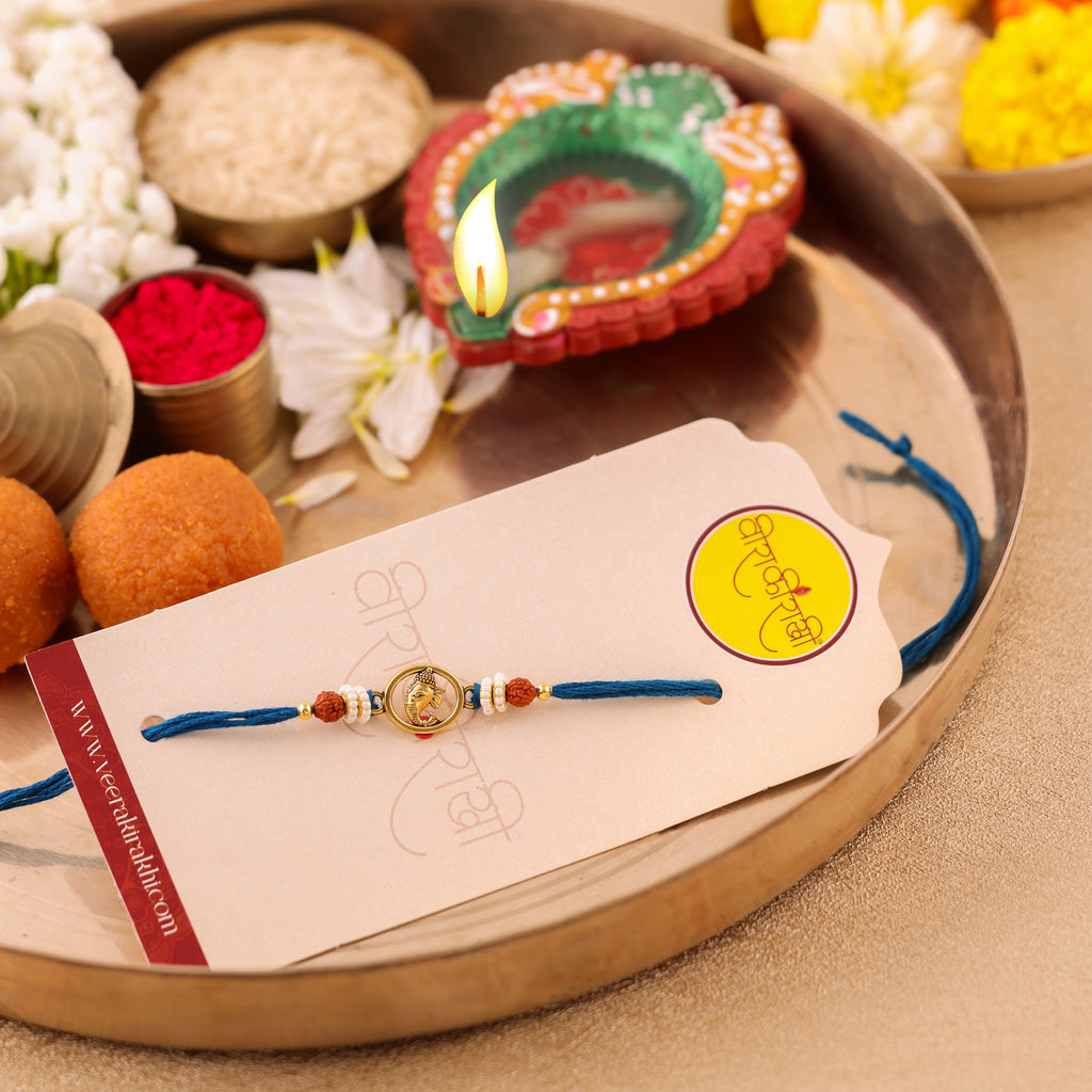 Orange Beaded Charm Rakhi - Blue