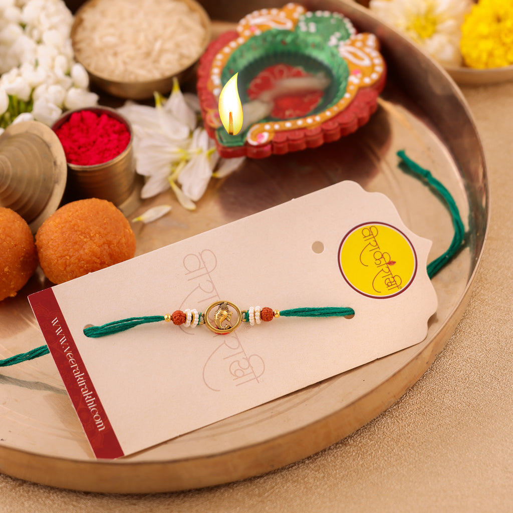 Orange Beaded Charm Rakhi - Green