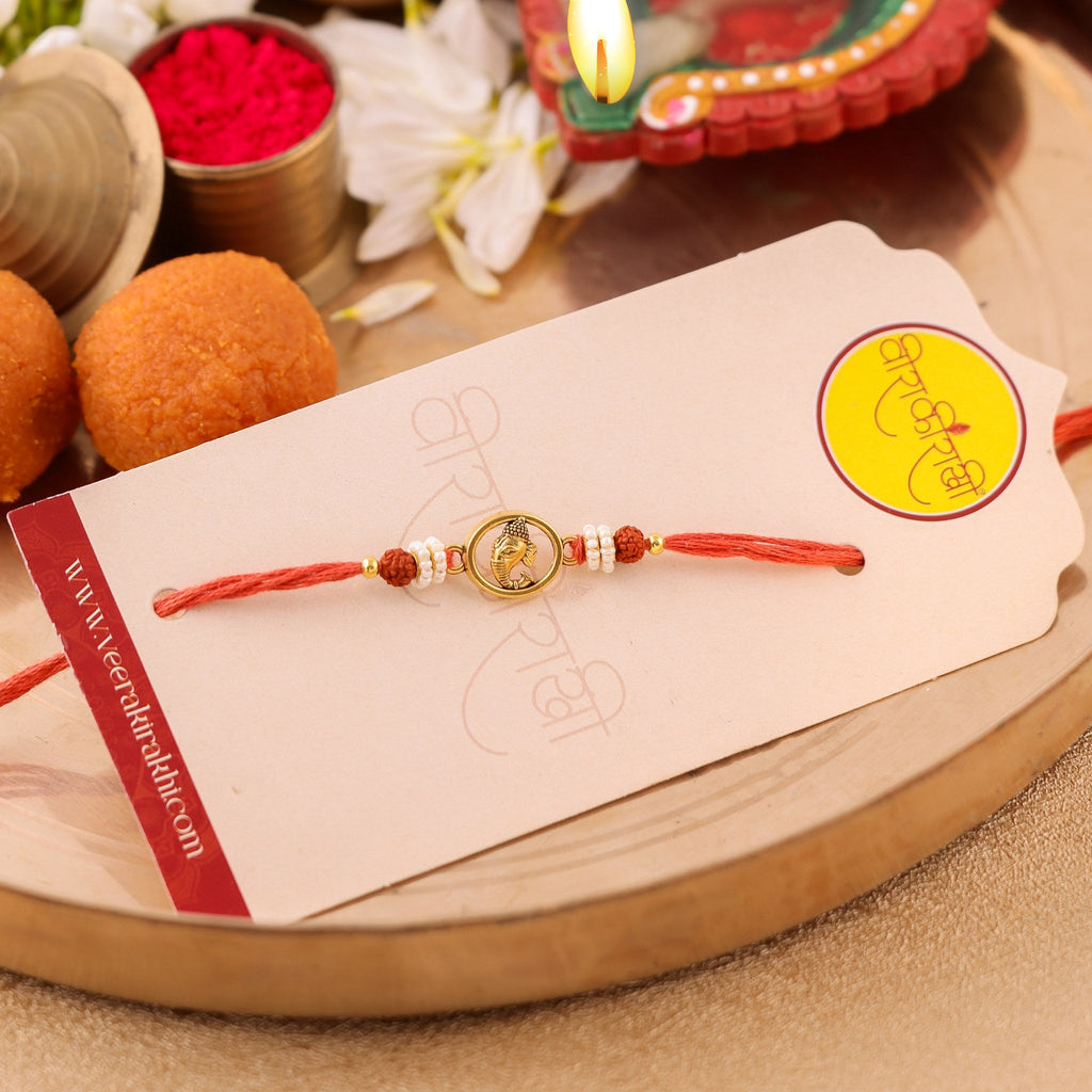 Ganesha Centerpiece Traditional Orange Beaded Rakhi zoom