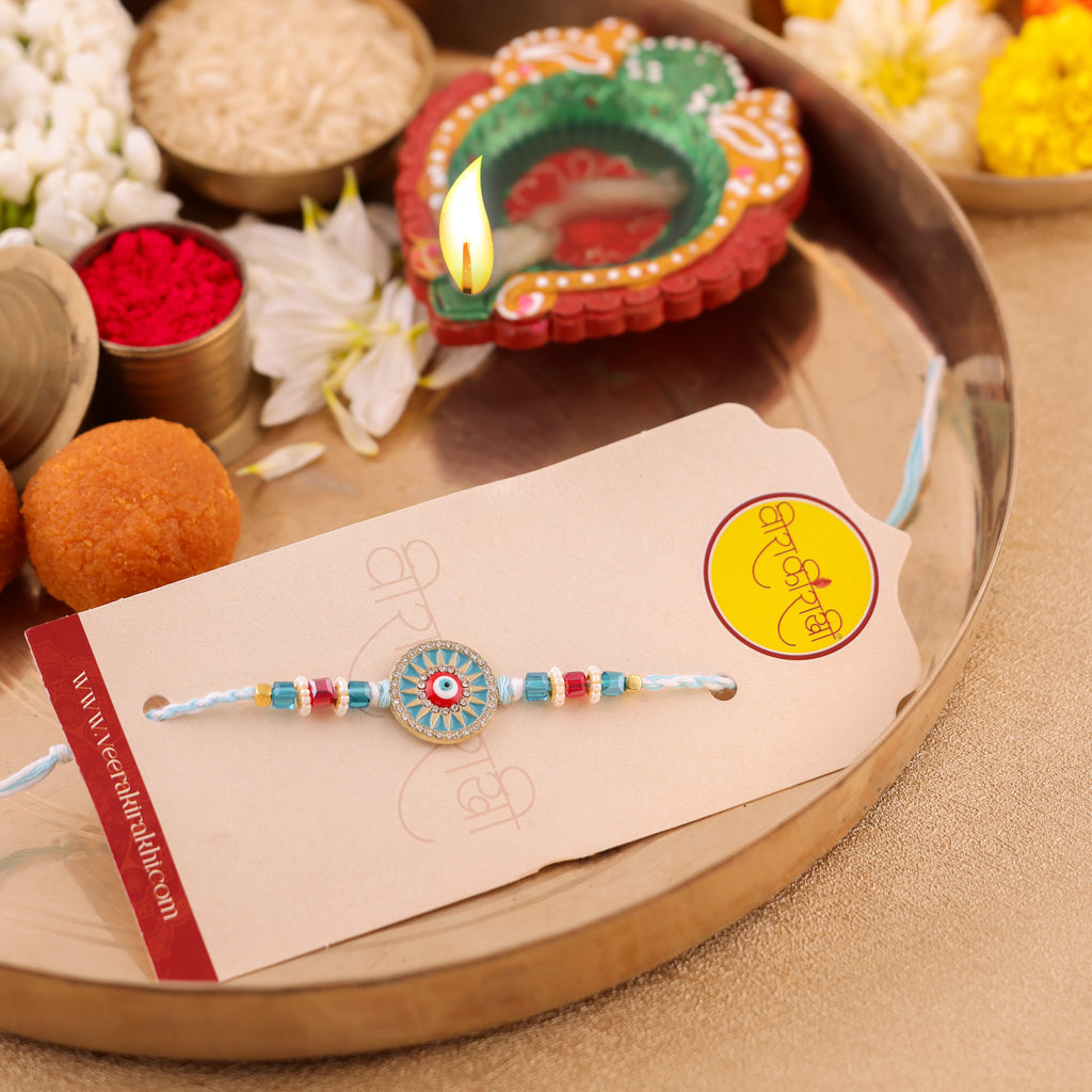 Blue Beaded Charm Rakhi - Blue