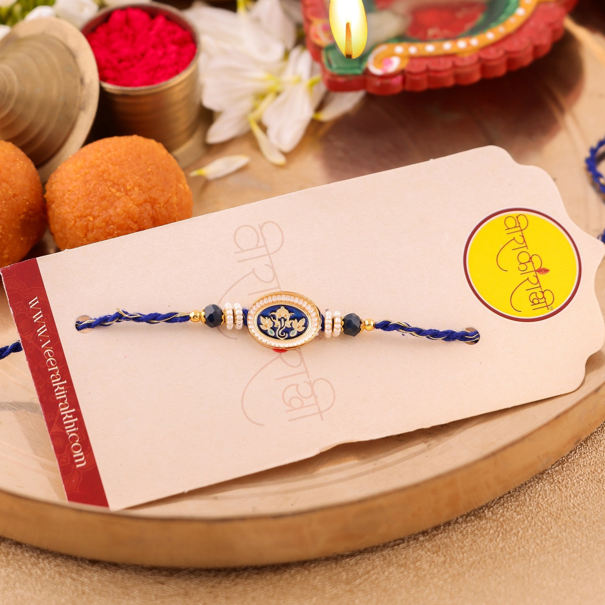 Blue Ganesha Moti Rakhi for Bhai zoom
