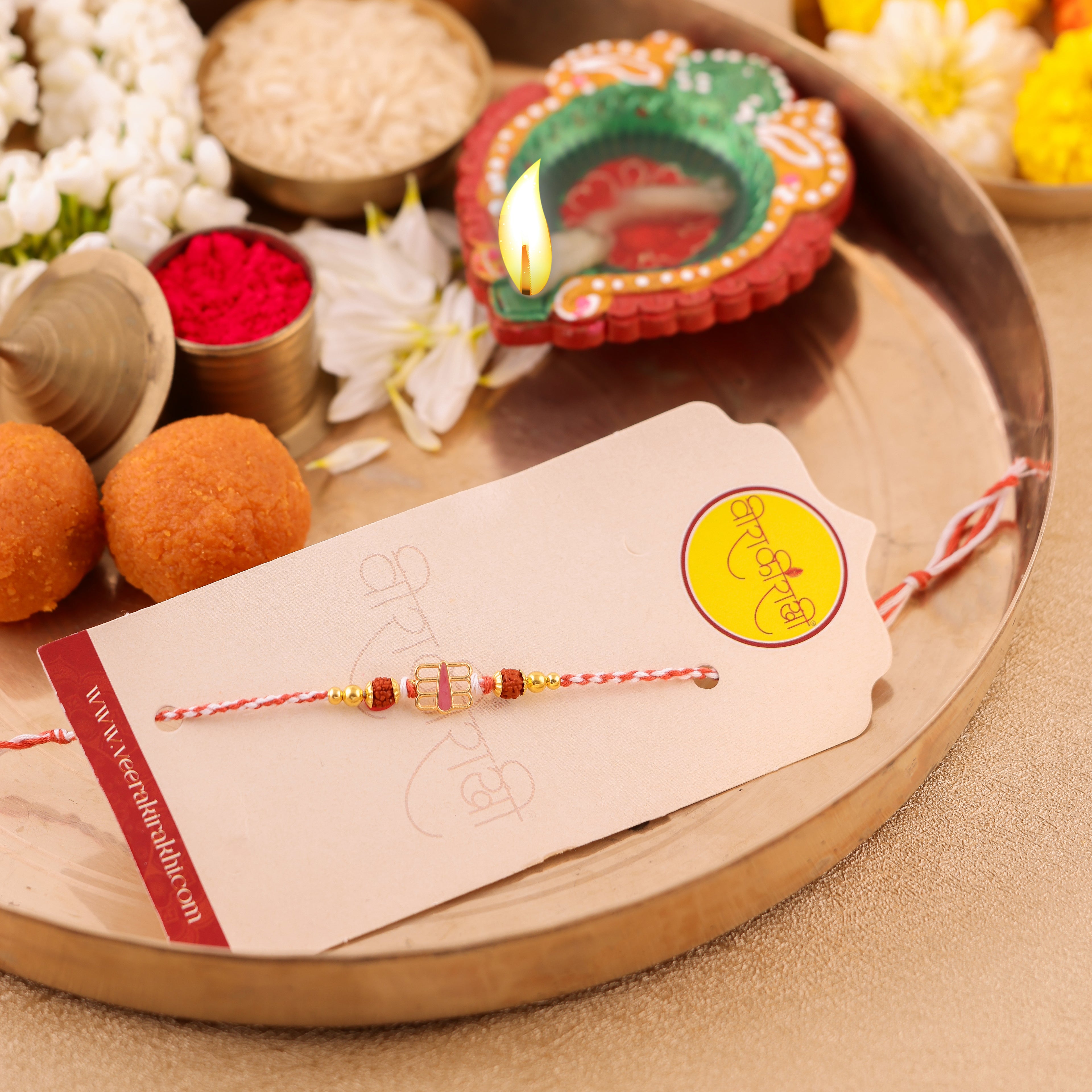 Orange Beaded Charm Rakhi - Orange