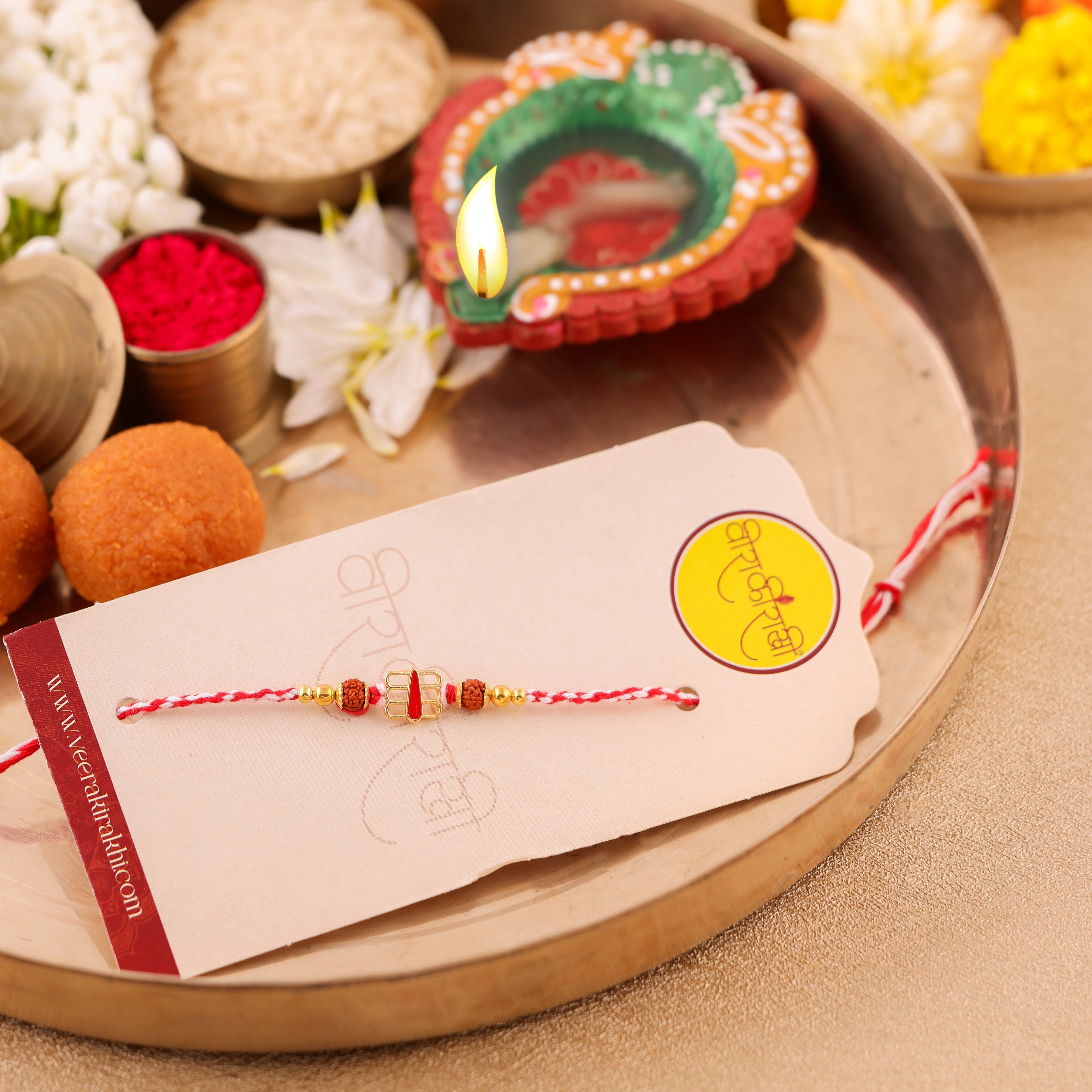 Orange Beaded Charm Rakhi - Red