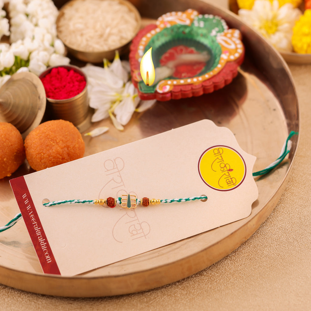 Orange Beaded Charm Rakhi - Green