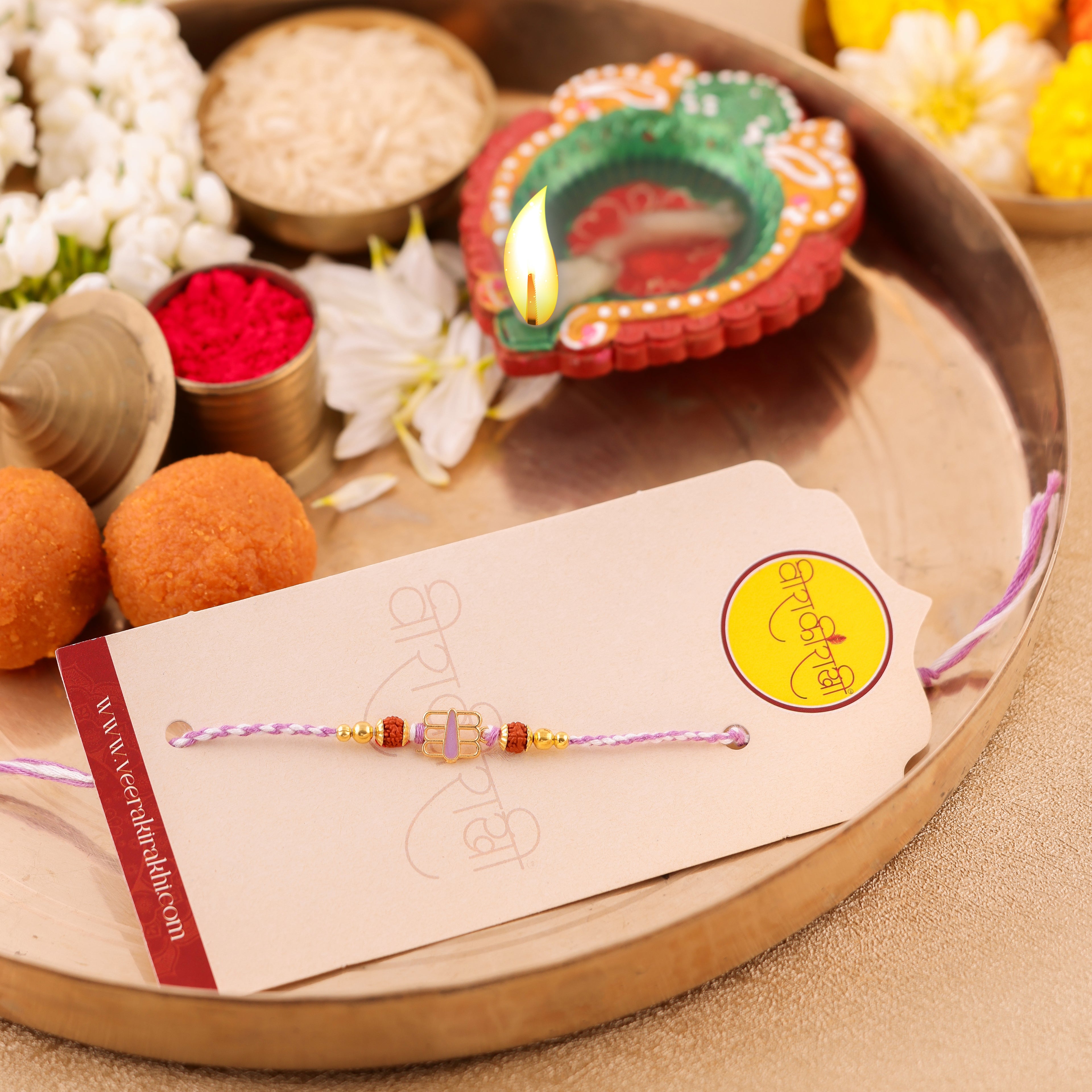 Orange Beaded Charm Rakhi - Lavender