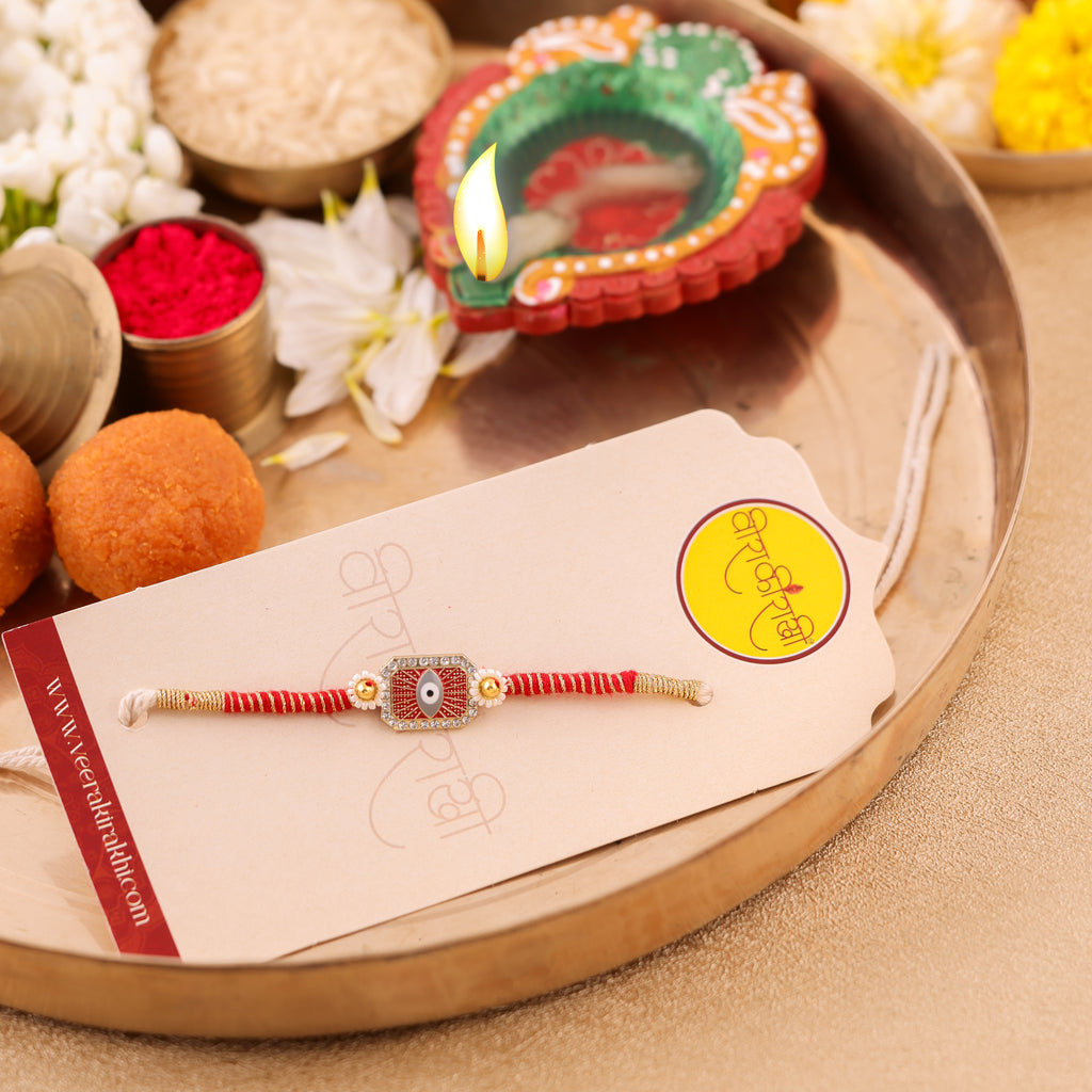 Blue Evil Eye Rakhi - Red
