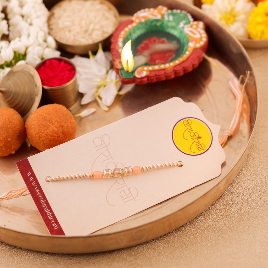 Orange Beaded Charm Rakhi - Orange