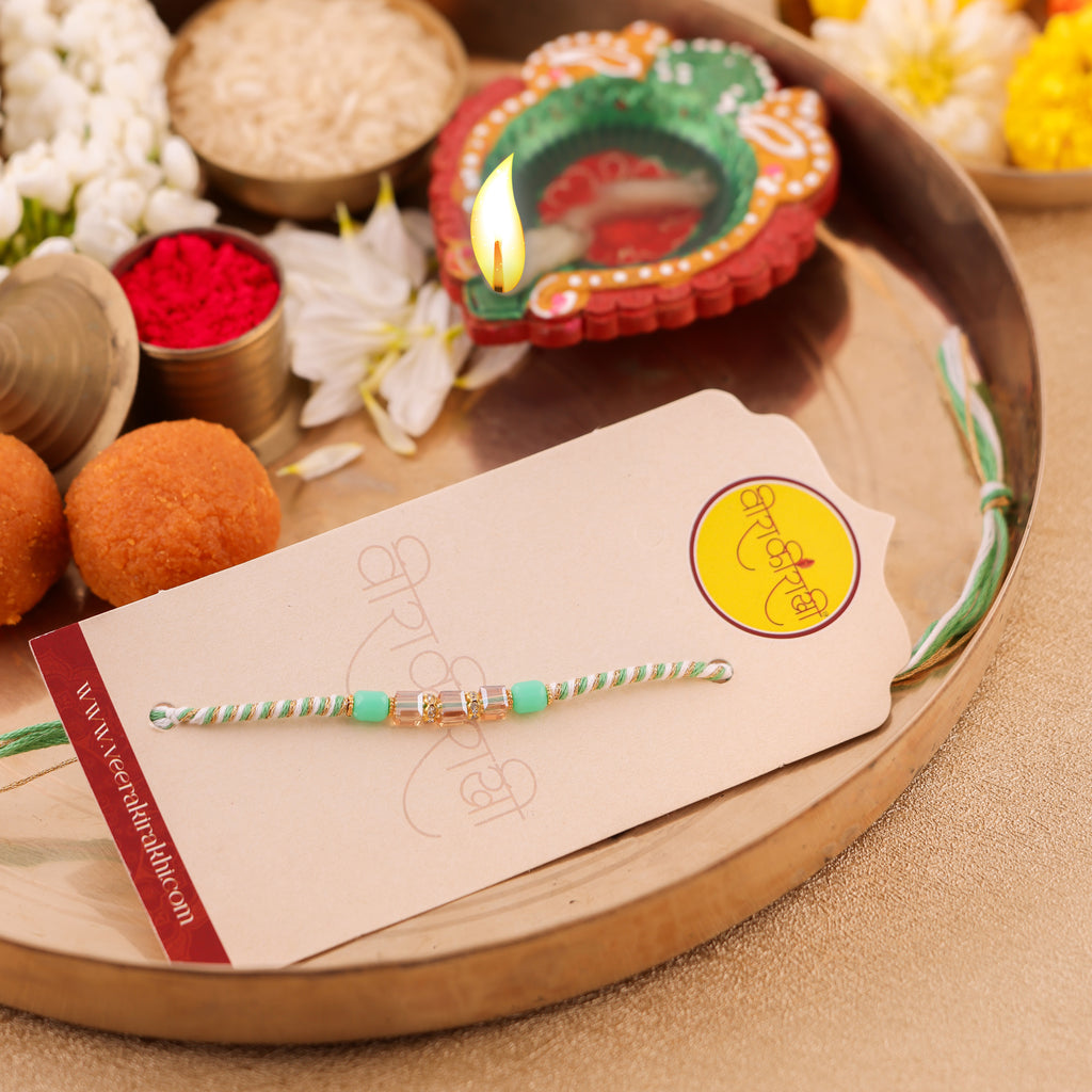 Orange Beaded Charm Rakhi - Green