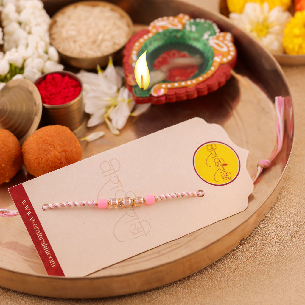 Orange Beaded Charm Rakhi - Pink