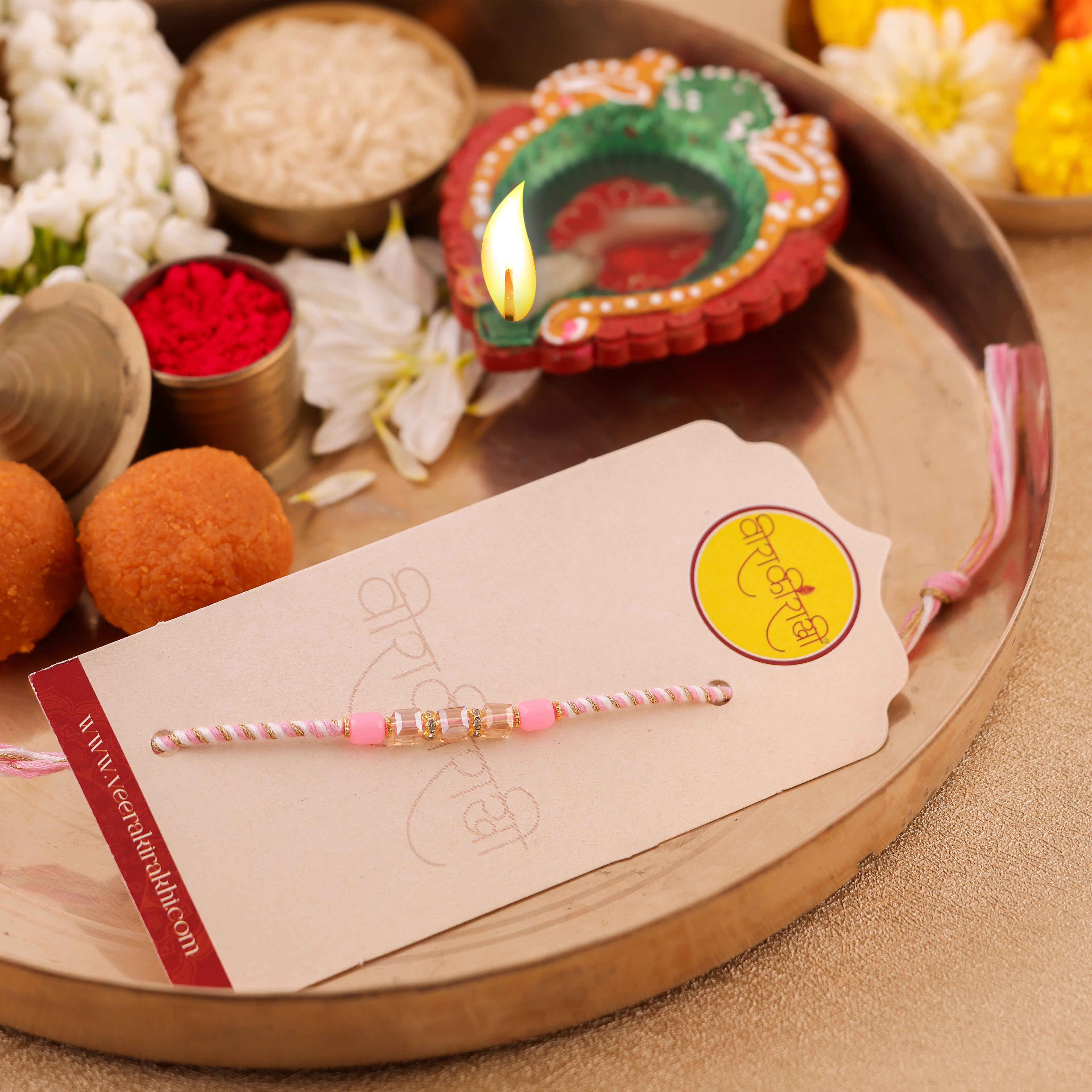 Orange Beaded Charm Rakhi - Pink