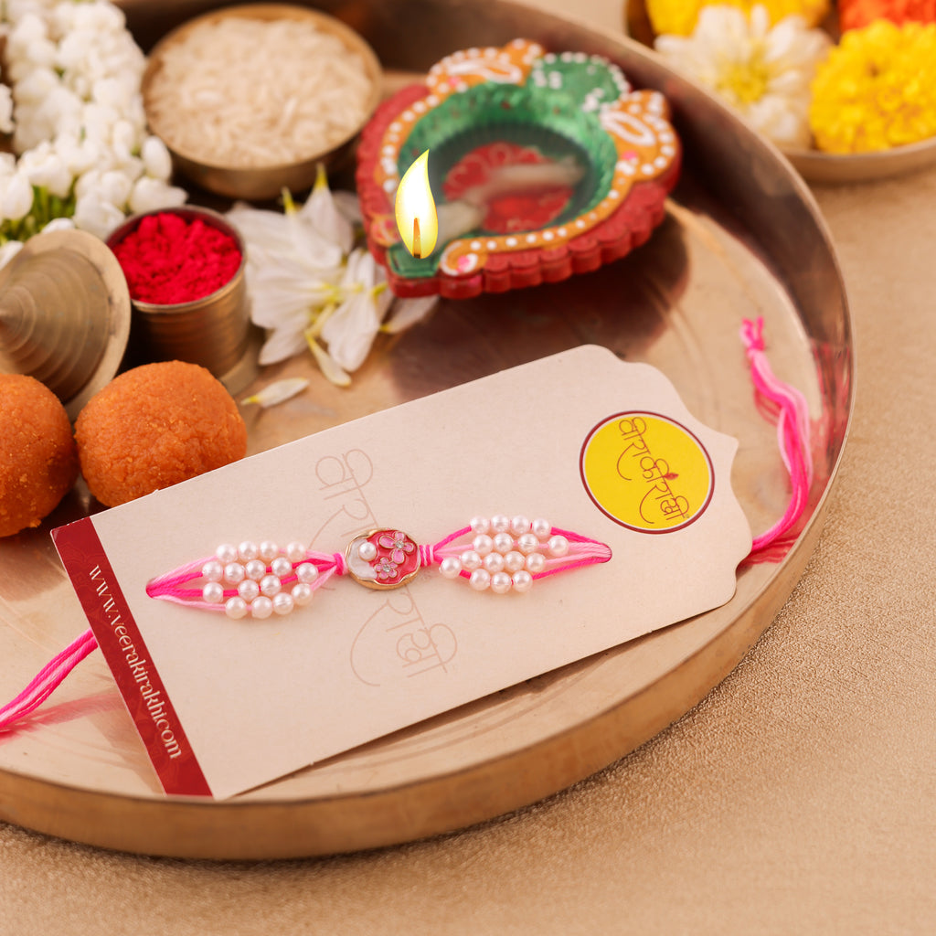 Purple Beaded Rakhi - Pink