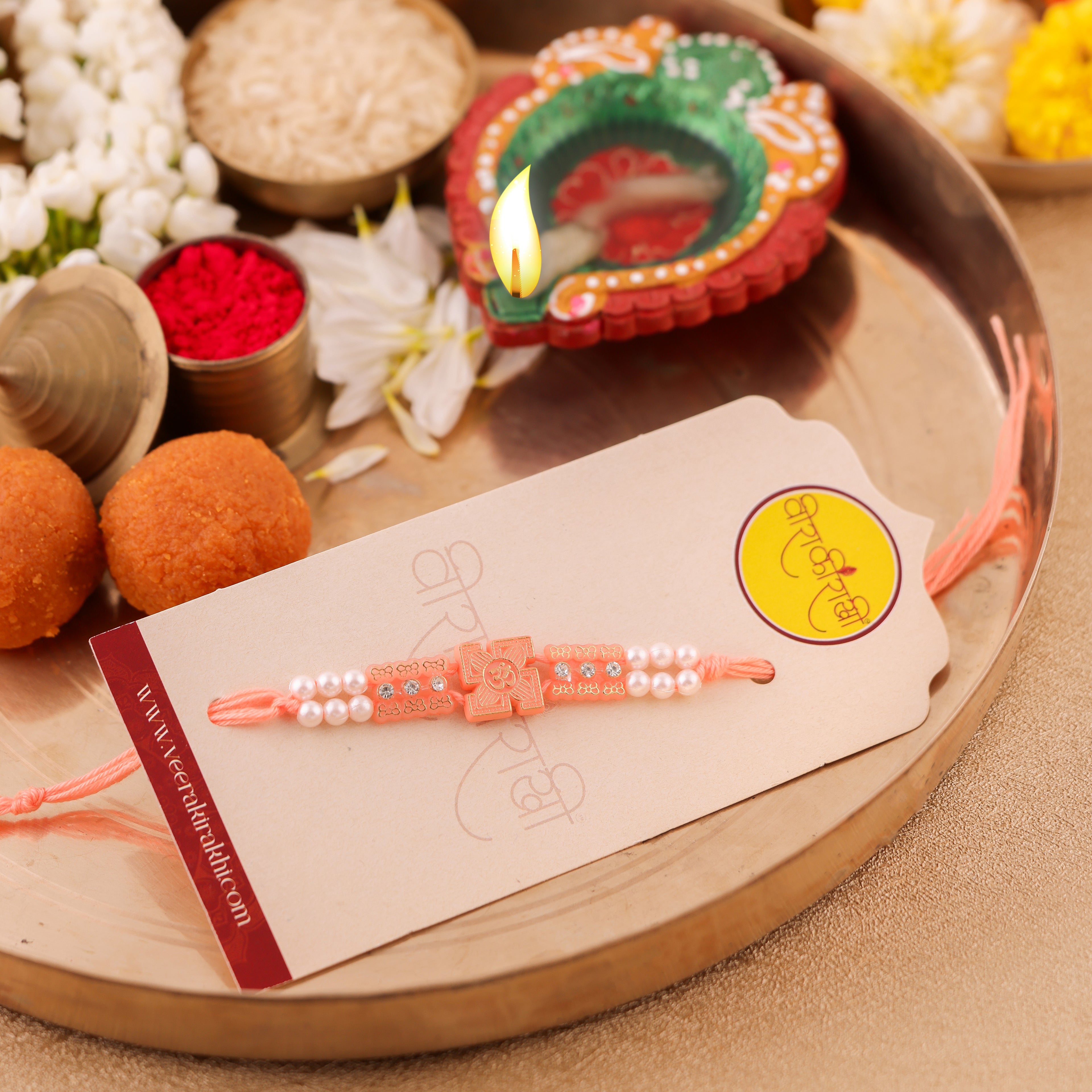 Orange Beaded Charm Rakhi - Orange