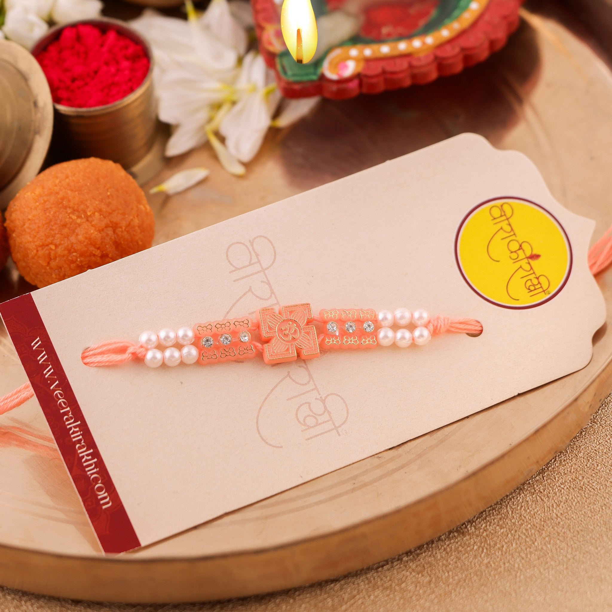 Orange Beaded Charm Rakhi zoom