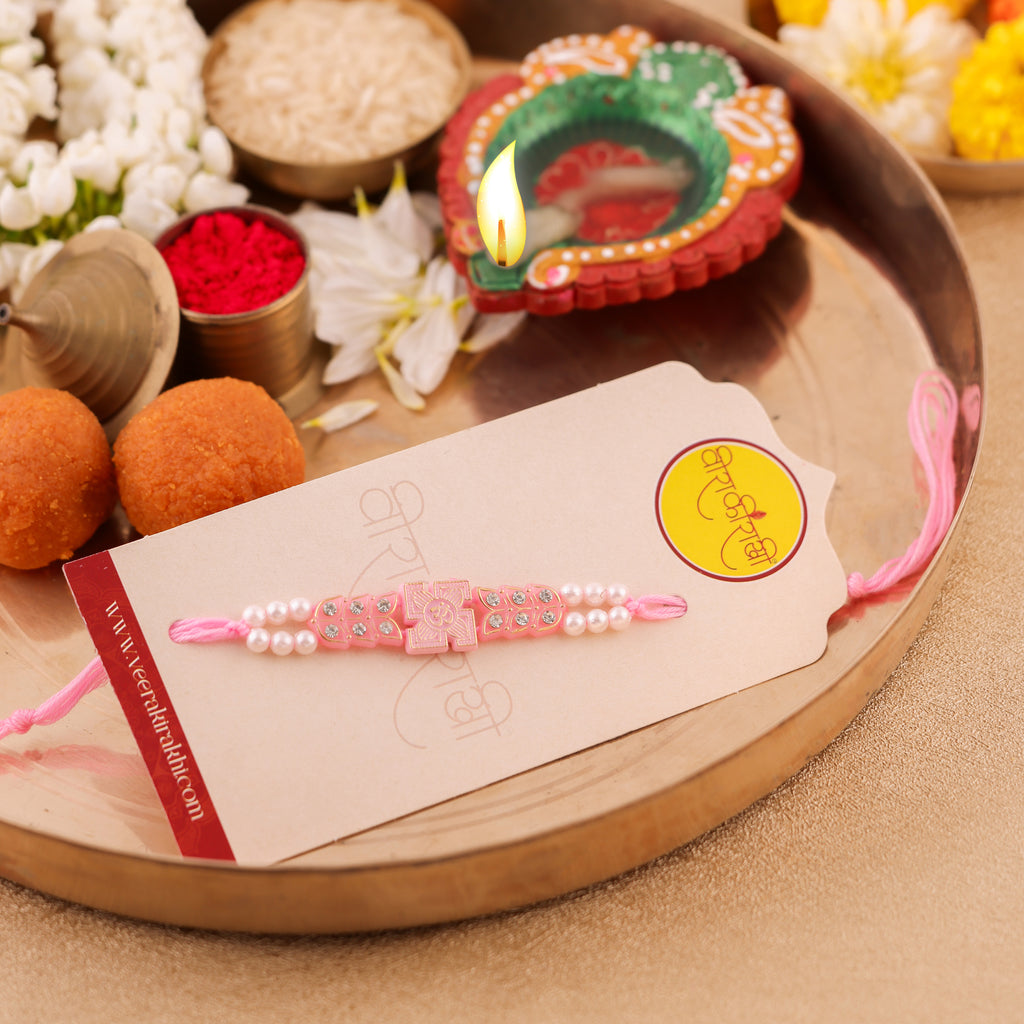 Orange Beaded Charm Rakhi - Pink