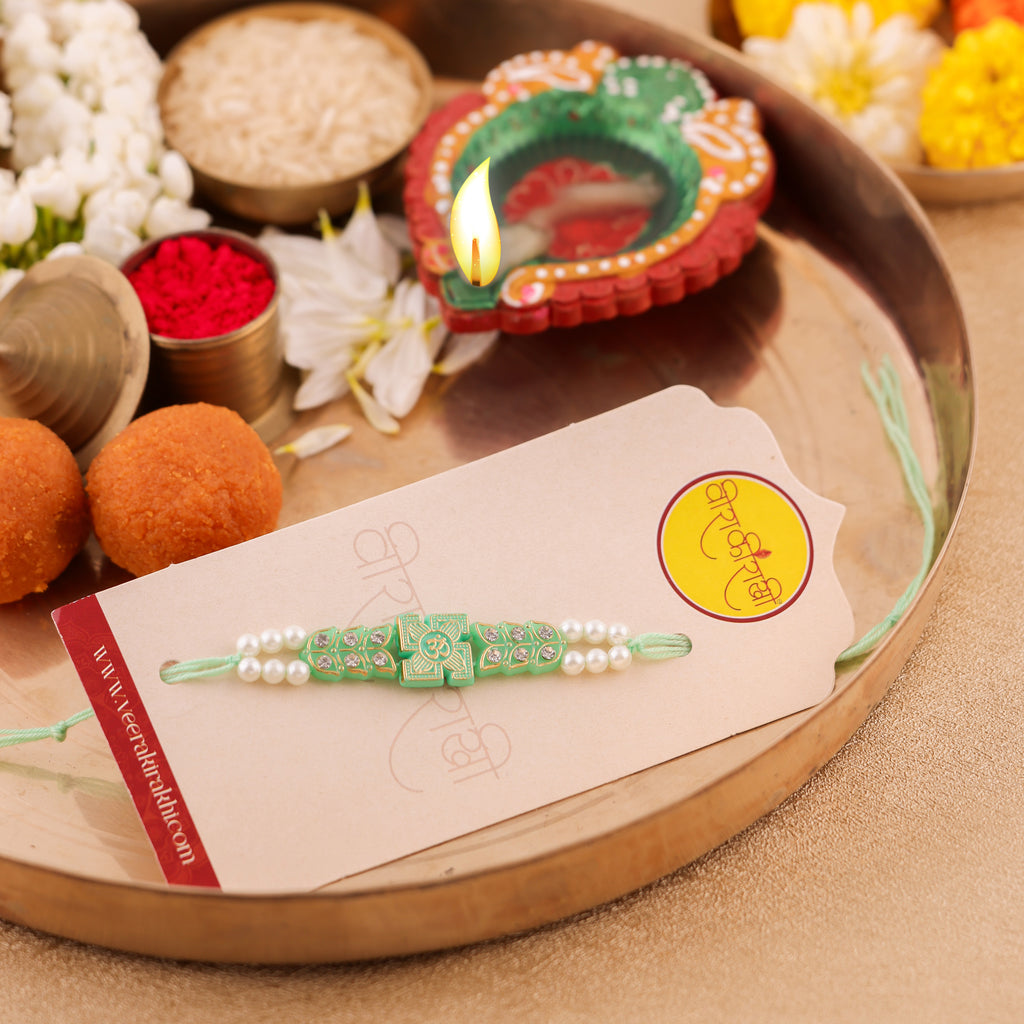Orange Beaded Charm Rakhi - Green