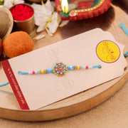 Thumbnail for Handcrafted Sky Blue Floral Kundan Rakhi zoom