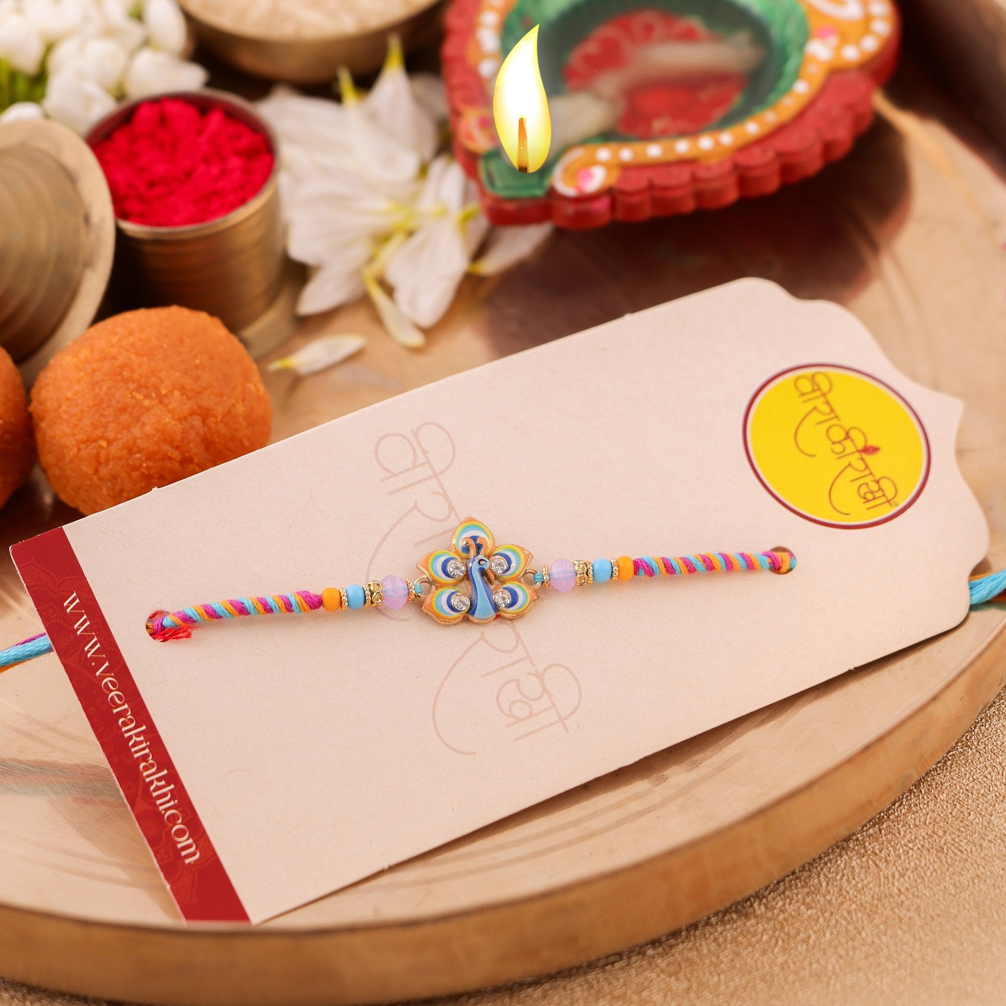 Handcrafted Enamel and Beaded Rakhi Sky Blue zoom