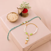 Thumbnail for Skyblue Pastel Bead Lumba Rakhi Set - Skyblue