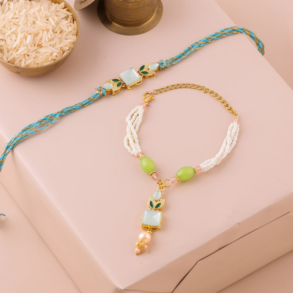 Skyblue Pastel Bead Lumba Rakhi Set zoom