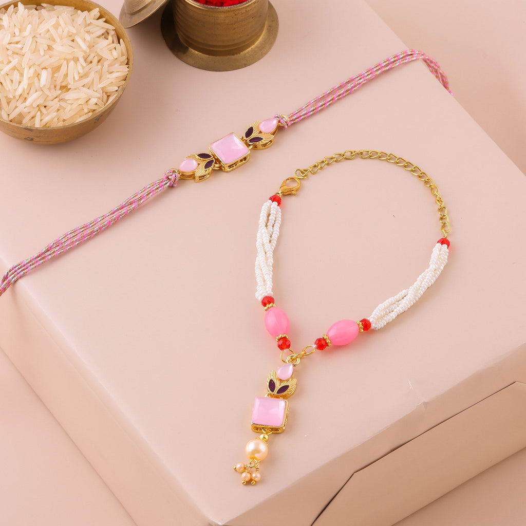 Skyblue Pastel Bead Lumba Rakhi Set zoom