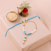 Thumbnail for Skyblue Pastel Bead Lumba Rakhi Set - Blue