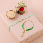 Thumbnail for Green Beaded Charm Lumba Rakhi Set - Green