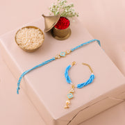 Thumbnail for Green Beaded Charm Lumba Rakhi Set - Blue