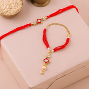 Thumbnail for Turquoise Bhai Bhabhi Lumba Rakhi Set zoom