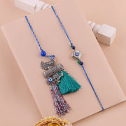 Thumbnail for Blue Peacock Tassel Lumba Rakhi Set zoom