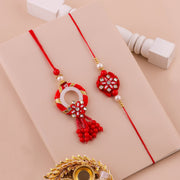 Thumbnail for Red Floral Charm Lumba Rakhi Set zoom