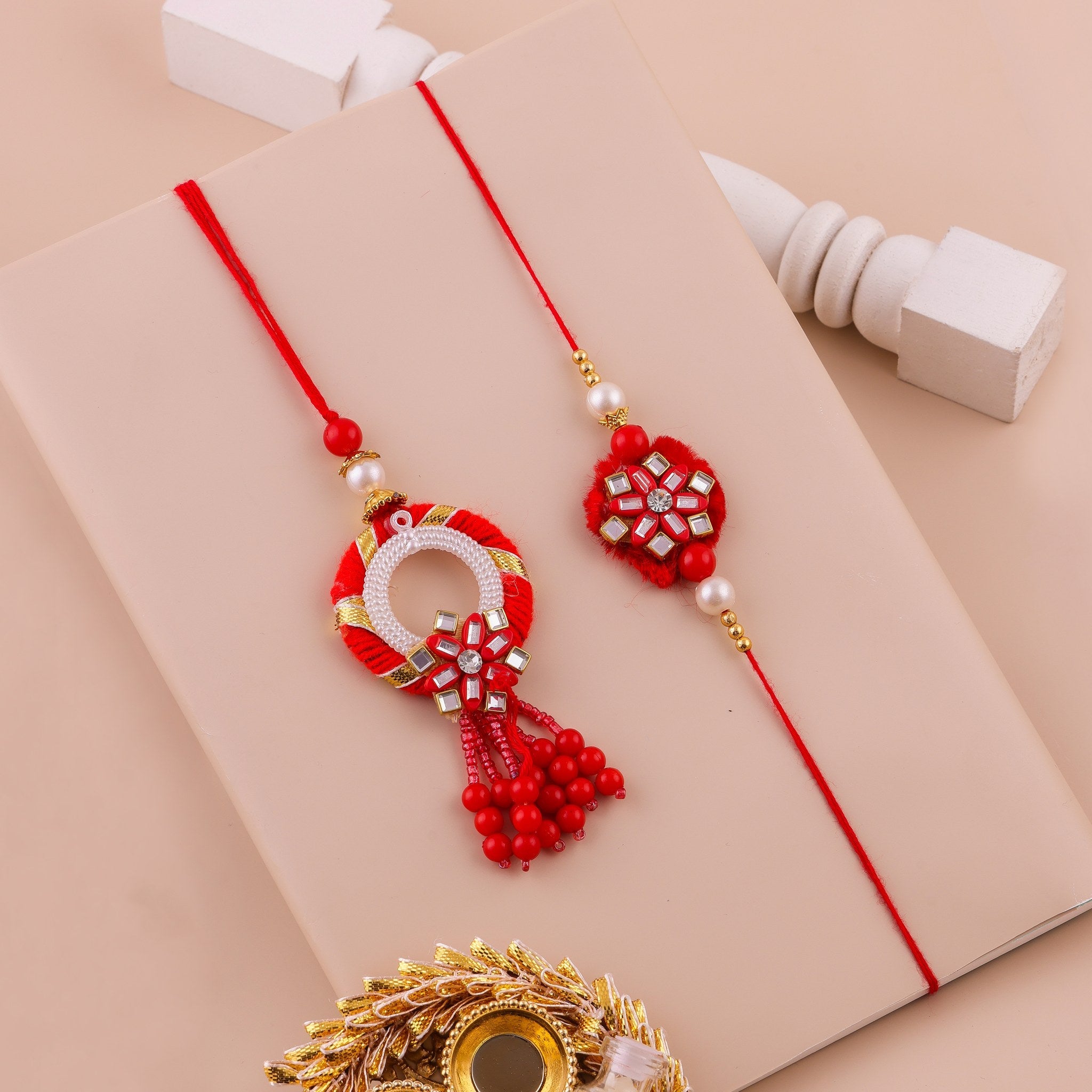Red Floral Charm Lumba Rakhi Set zoom