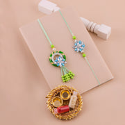 Thumbnail for Red Floral Charm Lumba Rakhi Set - Green