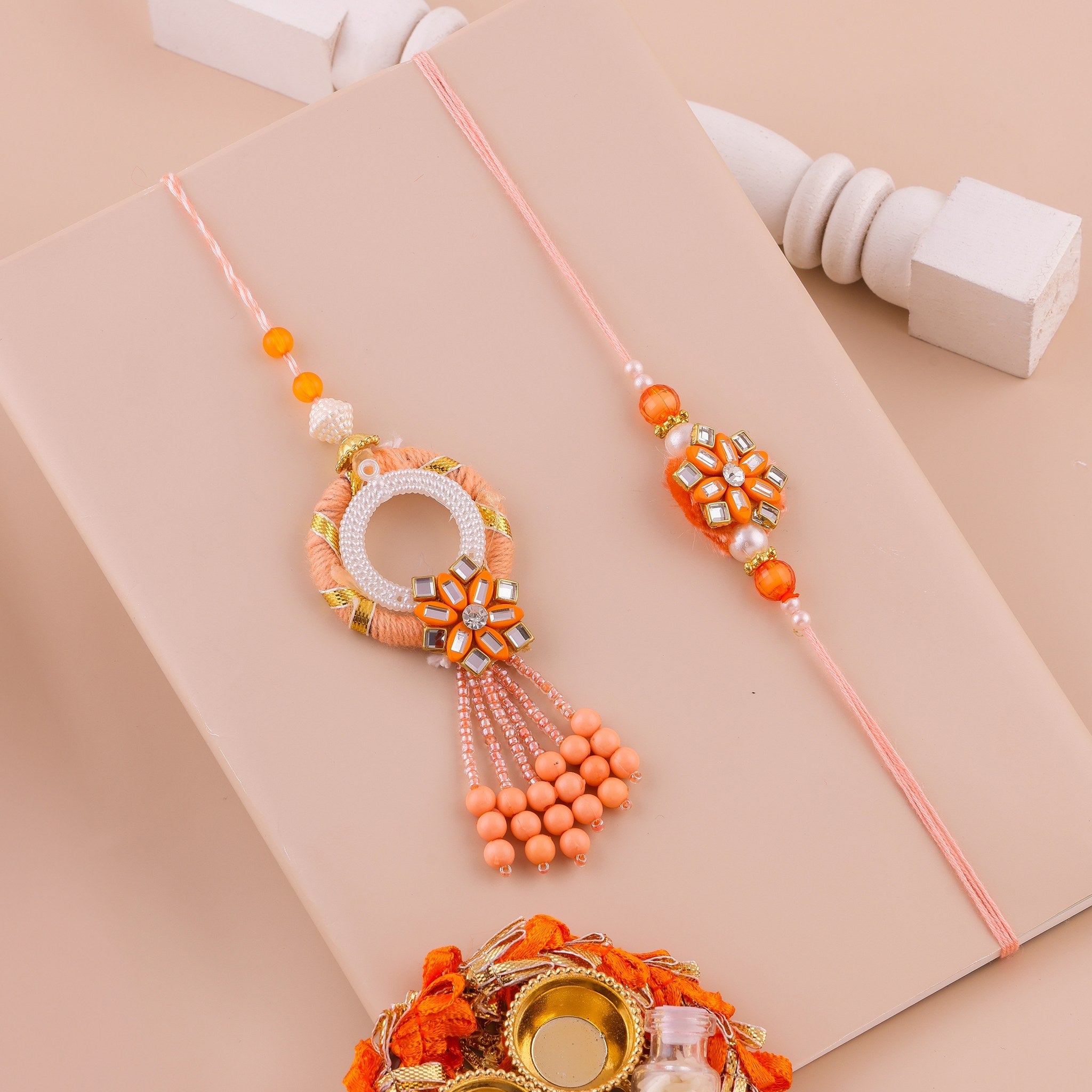 Red Floral Charm Lumba Rakhi Set zoom
