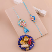 Thumbnail for Red Floral Charm Lumba Rakhi Set - SkyBlue
