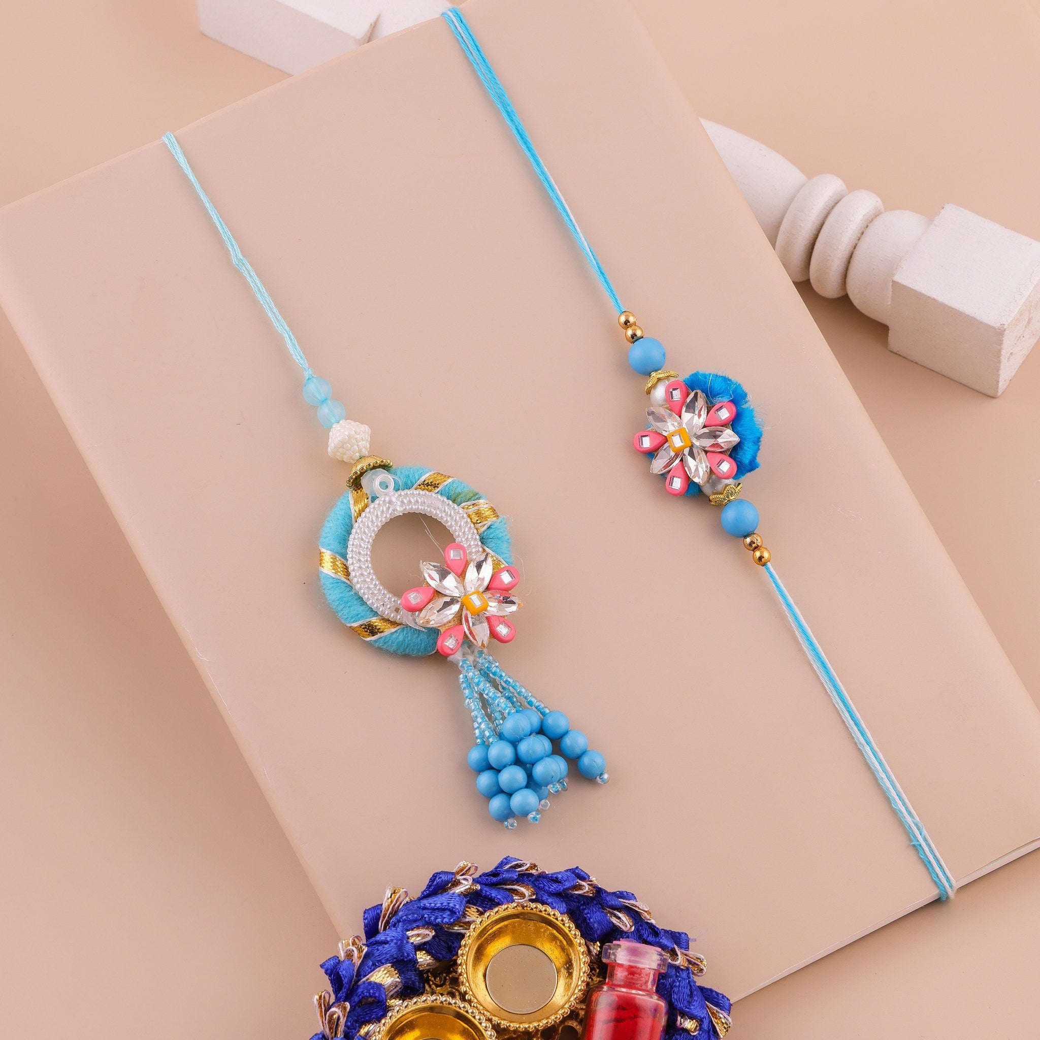Red Floral Charm Lumba Rakhi Set zoom