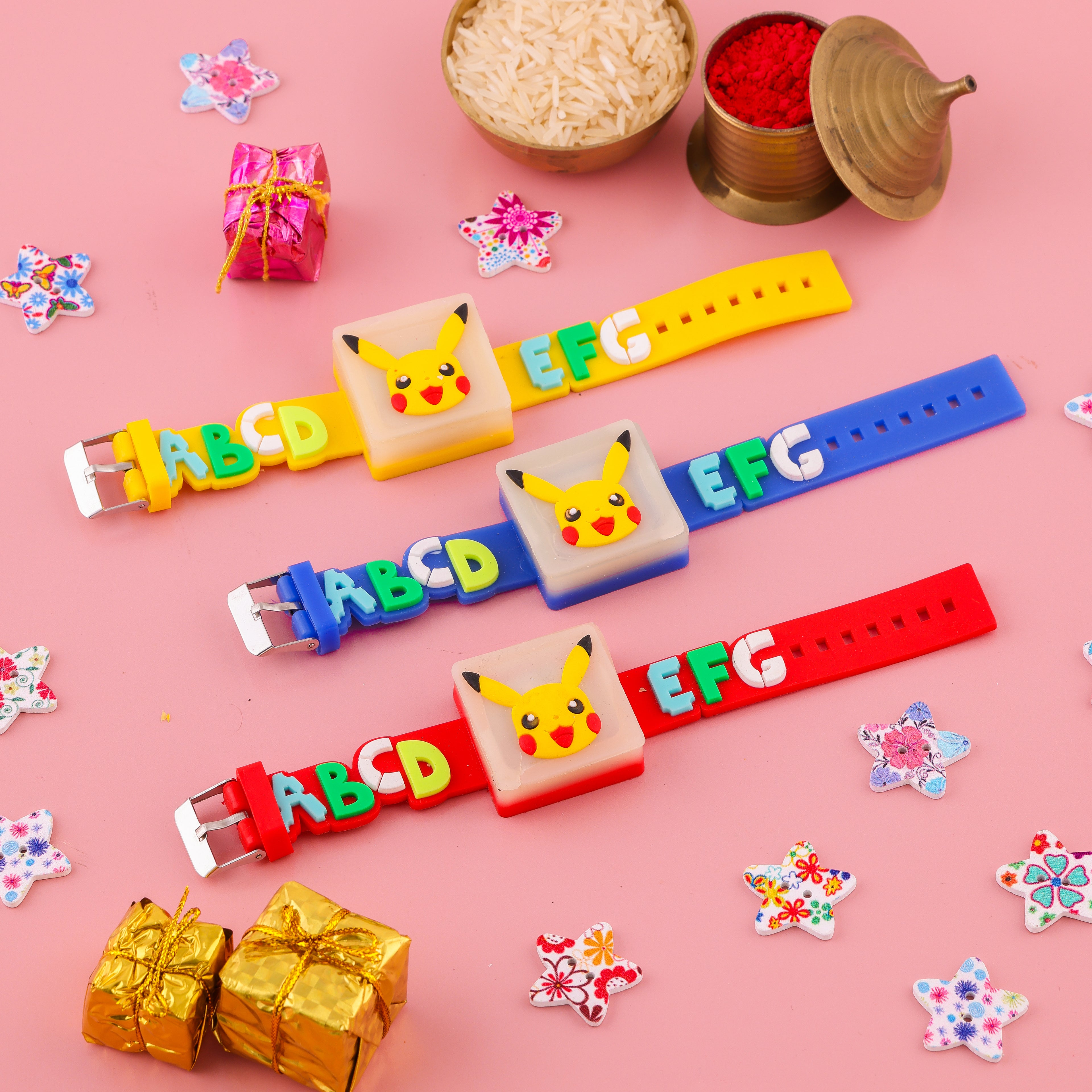 Pikachu & Alphabet Band Rakhi Set