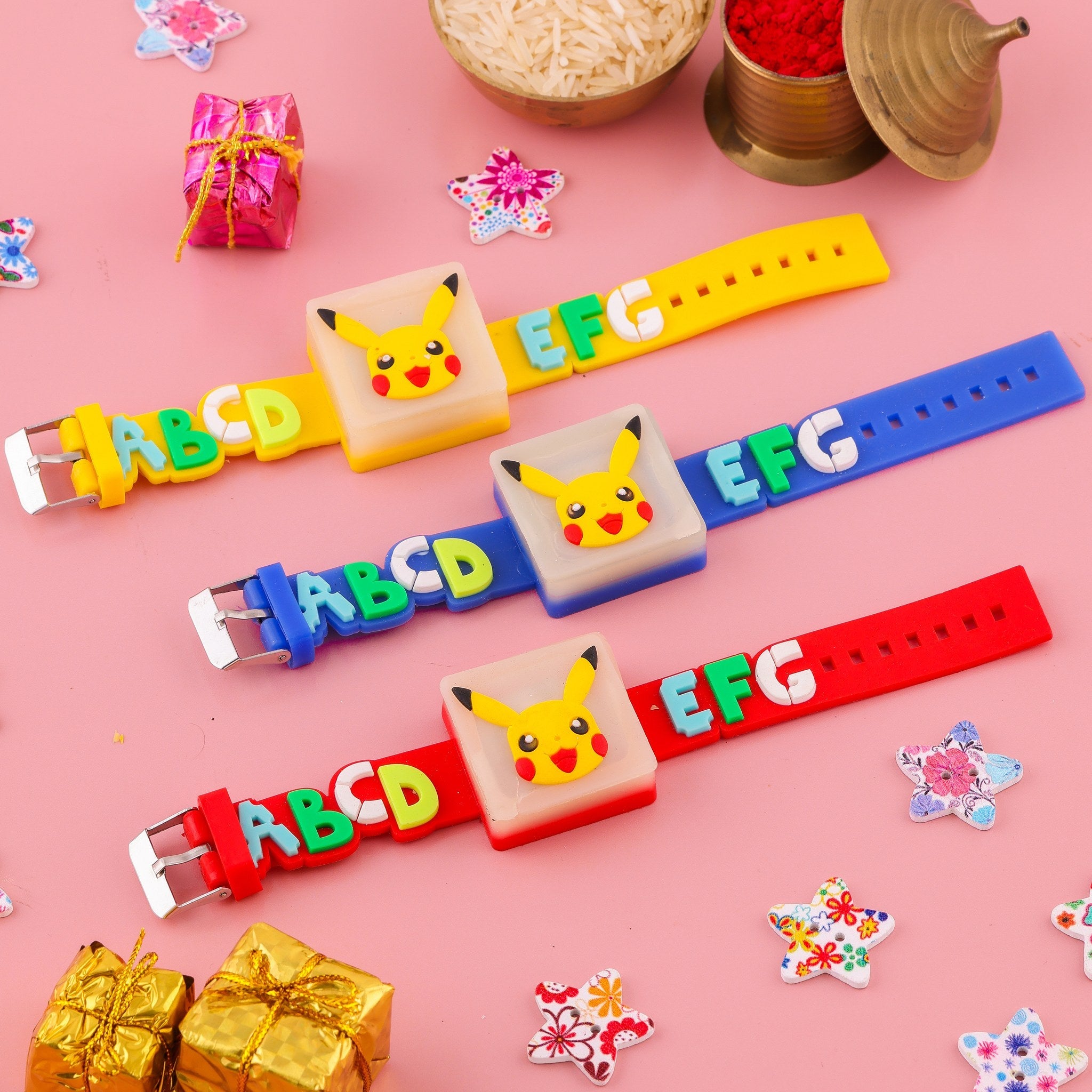 Pikachu and Alphabet Band Rakhi zoom