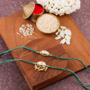 Thumbnail for Meenakari Peacock Charm Bhai Bhabhi Rakhi Set - Green