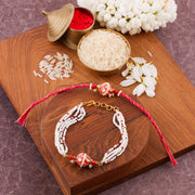 Thumbnail for Pearl Lumba Bhai Bhabhi Rakhi Set - Red