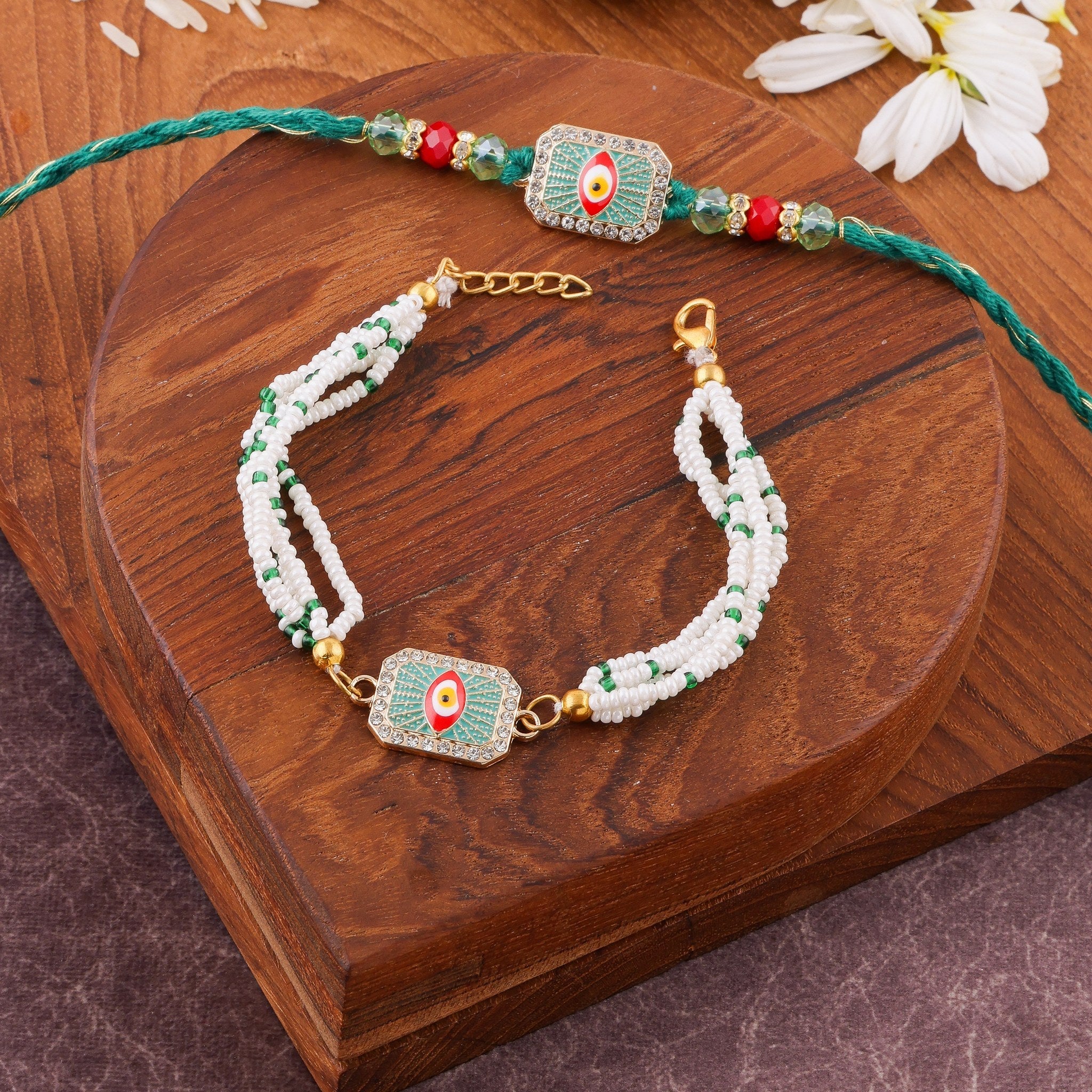 Red Nazar Evil Eye Charm Bhai Bhabhi Rakhi Set zoom