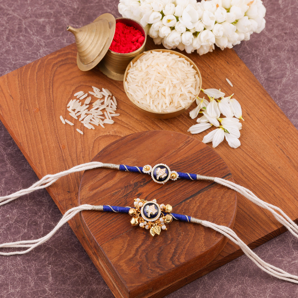 Handcrafted Designer Red Kundan Bhai Bhabhi Rakhi Set with Lumba