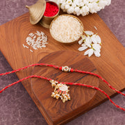 Thumbnail for Green Hathi Charm Bhai Bhabhi Rakhi Set - Red