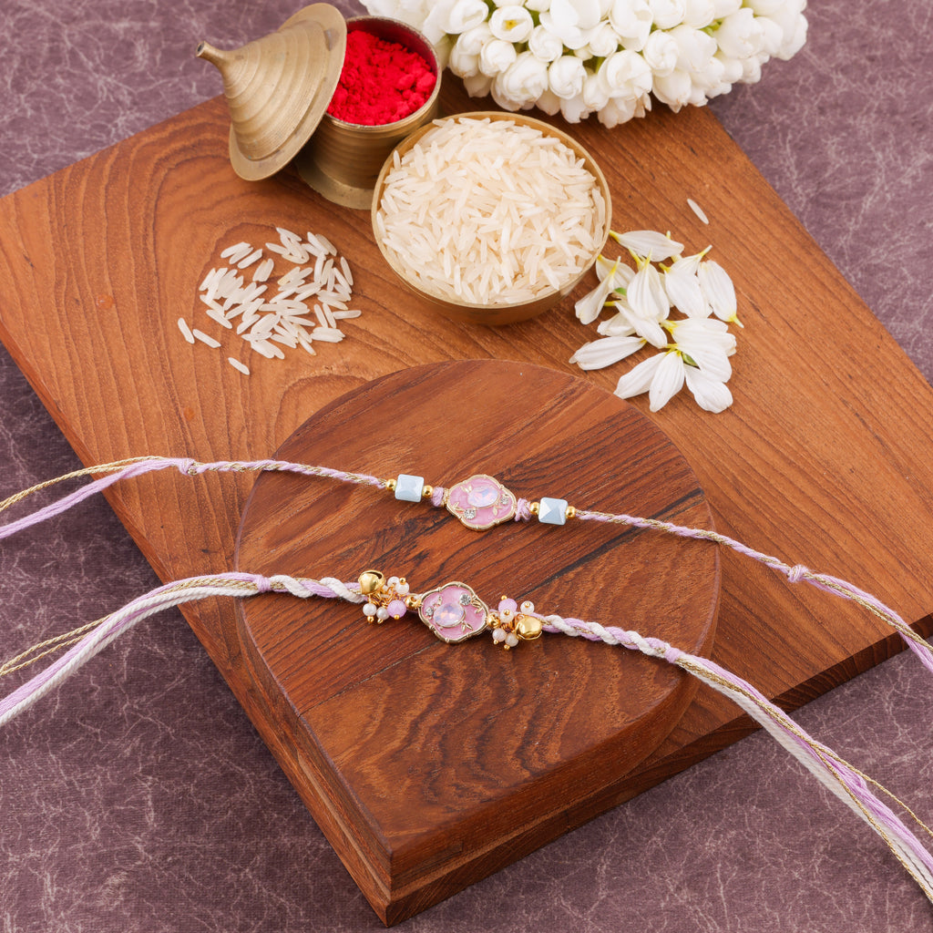 Premium Dori  Beaded Charm Bhaiya Bhabhi Rakhi Set