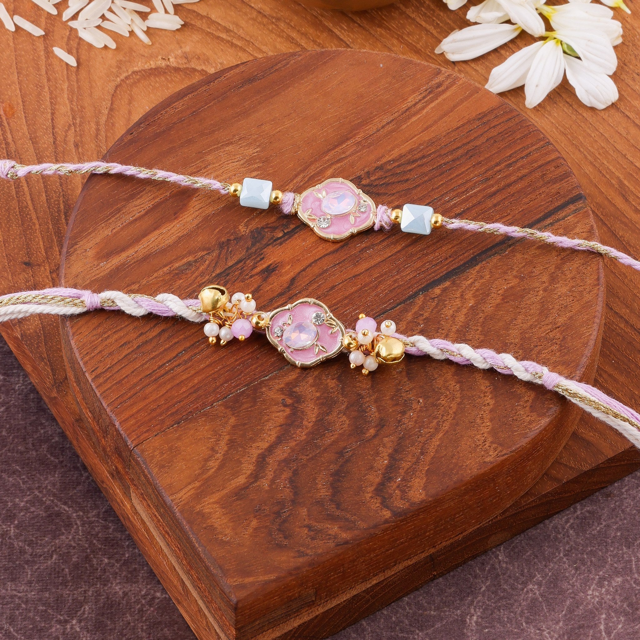 Premium Dori Beaded Charm Bhaiya Bhabhi Rakhi Set zoom