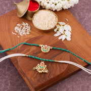 Thumbnail for Meenakari Jhumka Charm Bhai Bhabhi Rakhi Set - Green