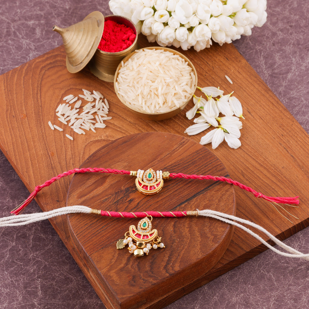 Meenakari Jhumka Charm Bhai Bhabhi Rakhi Set - Magenta