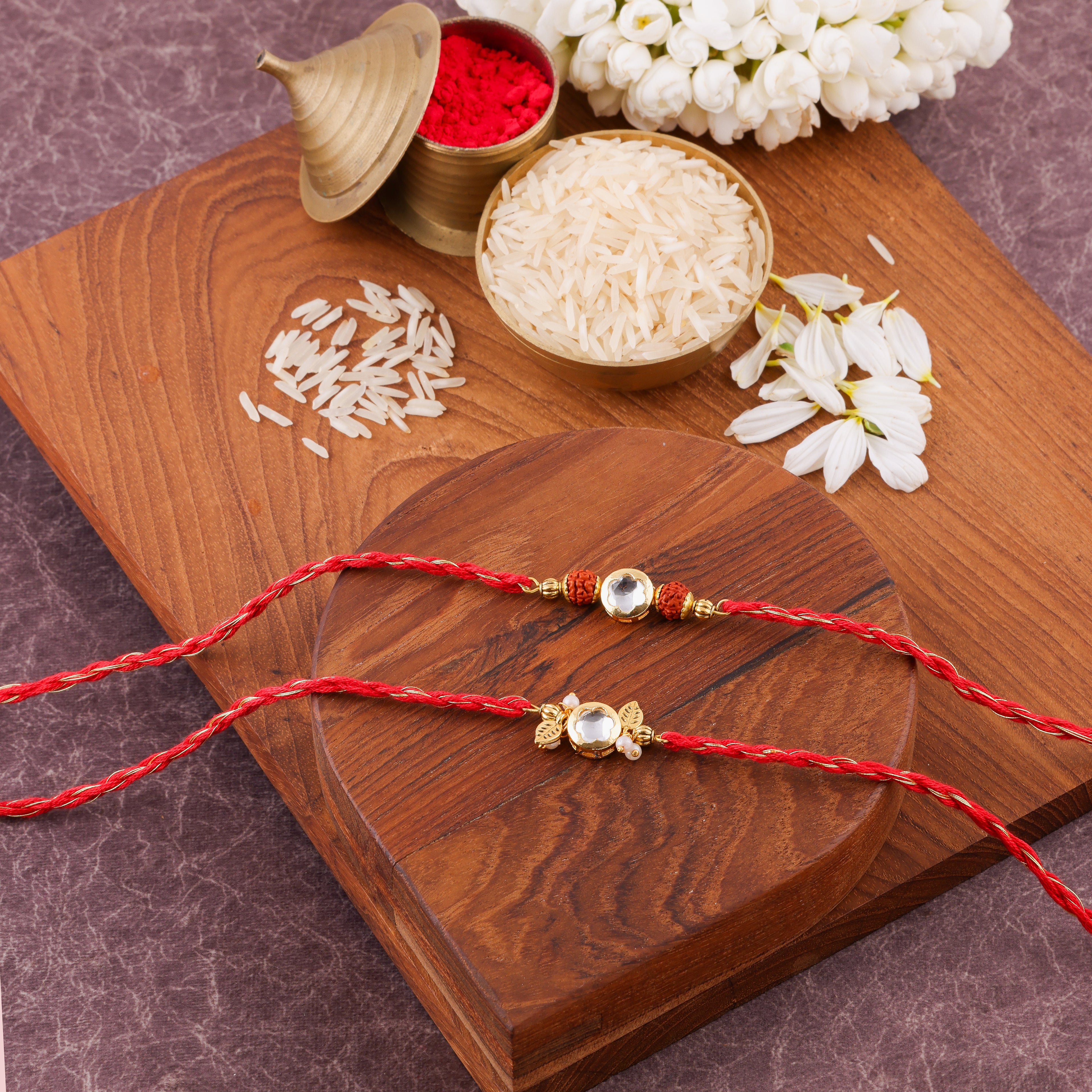 Delicate Meenakari Bhai Bhabhi Rakhi Set - Red