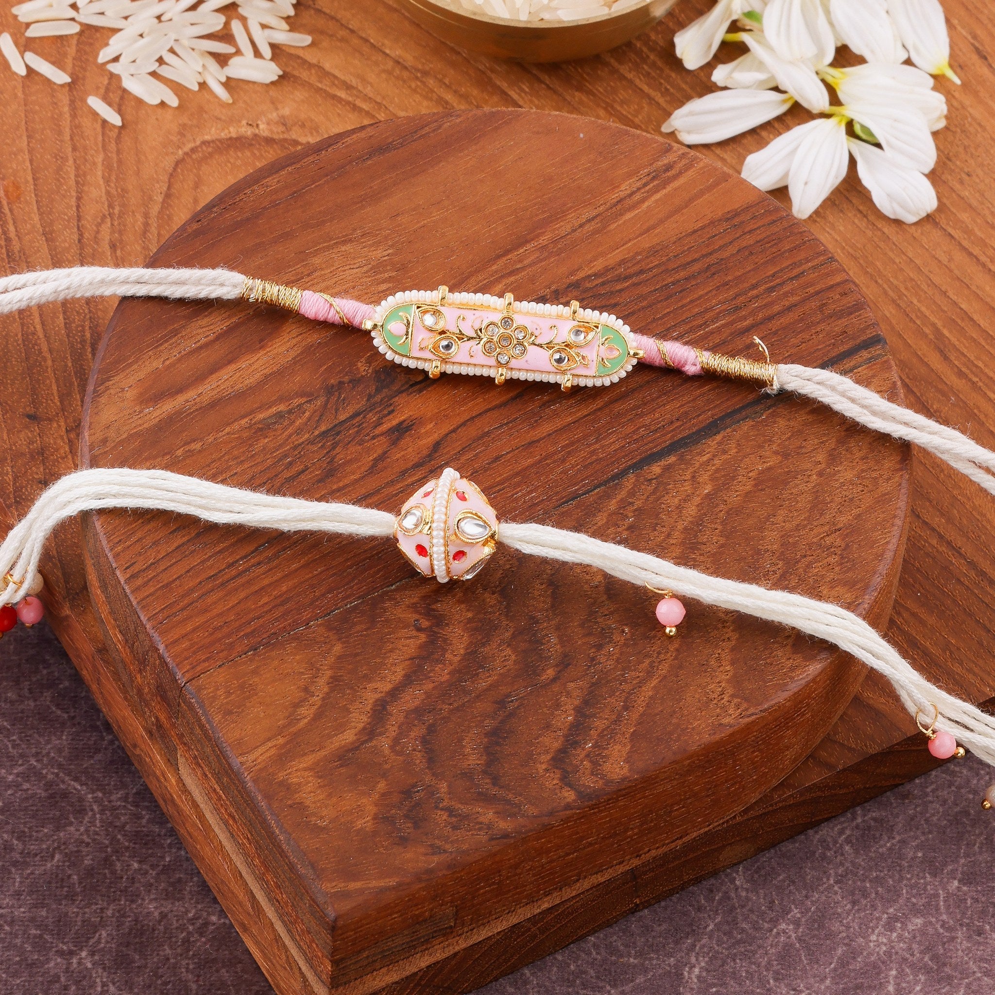 Meenakari Centrepiece Bhai Bhabhi Rakhi Set zoom