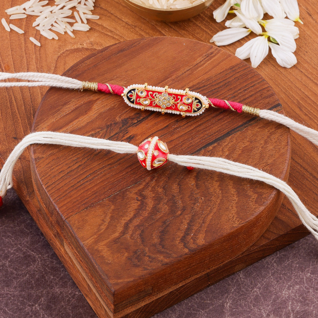 Meenakari Centrepiece Bhai Bhabhi Rakhi Set zoom