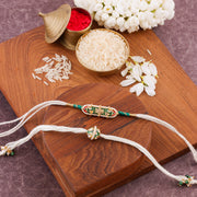 Thumbnail for Meenakari Centrepiece Bhai Bhabhi Rakhi Set - Green